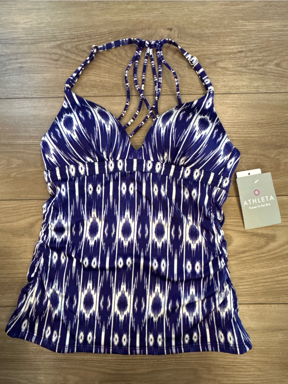 Athleta NWT Aqualux Ikat Print Tankini Swim Top XS Strappy Back